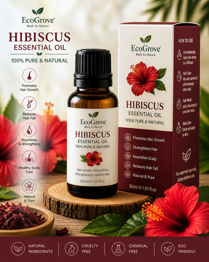 EcoGrove Essential Oil Set – Hibiscus, Tea Tree & Lavender (100% Pure & Natural)