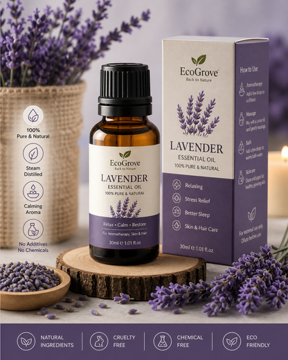 EcoGrove Essential Oil Set – Hibiscus, Tea Tree & Lavender (100% Pure & Natural)