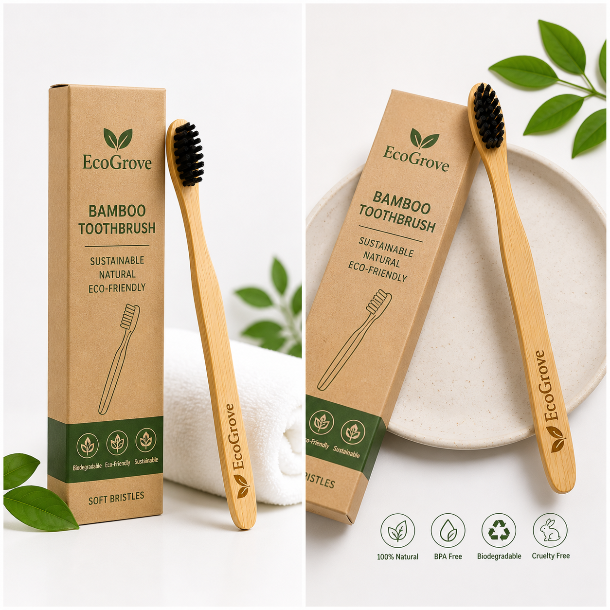 EcoGrove Bamboo Toothbrush – Eco-Friendly, Biodegradable, Soft Bristles