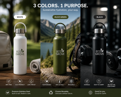 EcoGrove Reusable Water Bottle – Stainless Steel, Leak-Proof & Eco-Friendly